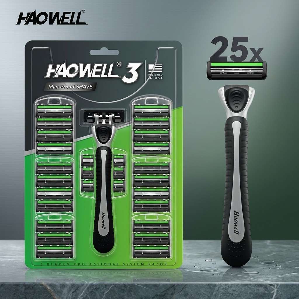 Triple Blade Razor Handle With Refills