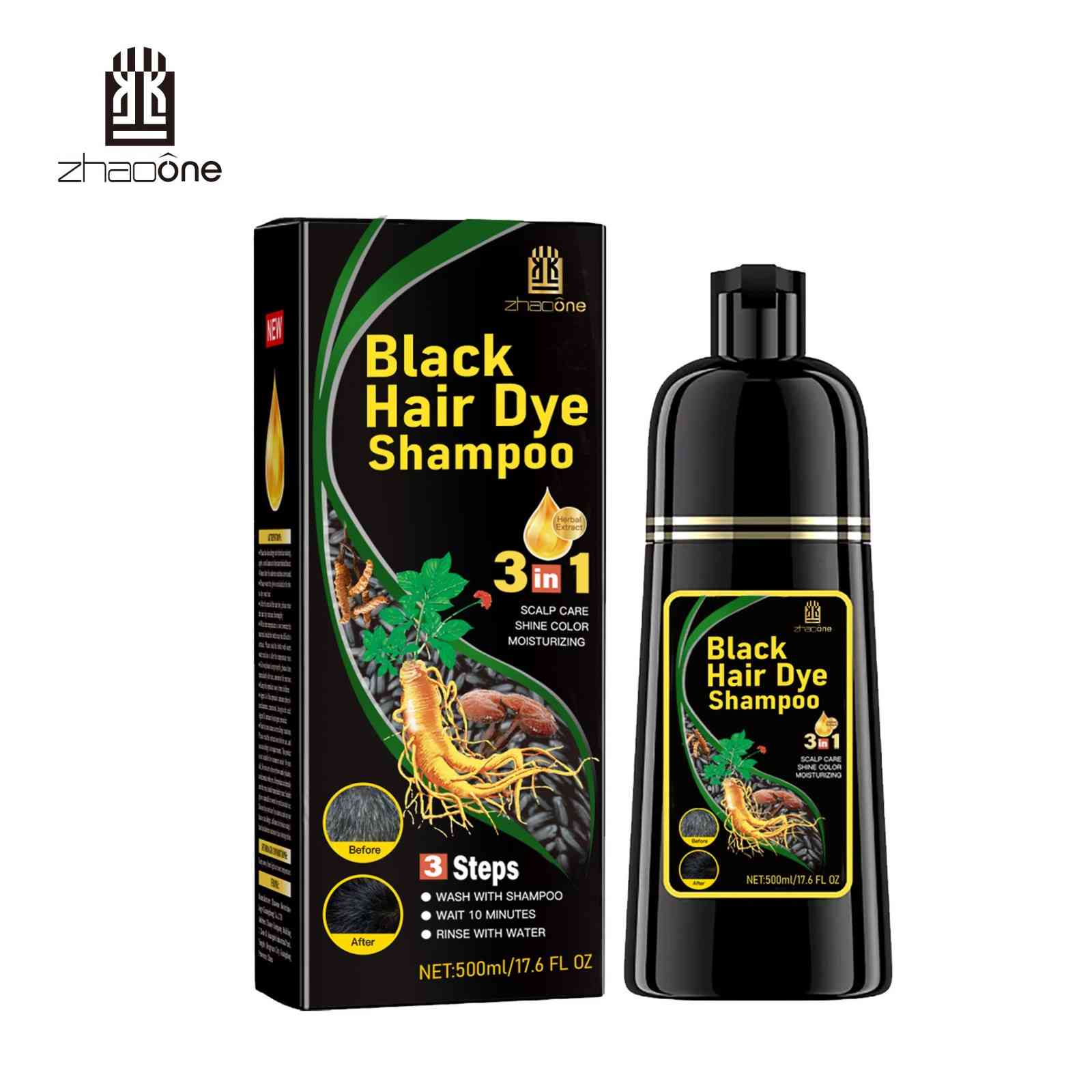 3-in-1 Black Hair Color Shampoo – Fast Herbal Hair Dye 500ml